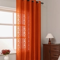 Deep orange polyester lace curtain with white hollow pattern and black metal eyelets - 140*100 / Orange Red