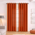 Vertical striped sheer curtain in caramel orange with metal grommet hanging style - Orange Stripes