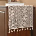 Beige crochet lace table runner with tassels on a dark wood sideboard in a cozy room - 35*40 / Beige Small Dots / Beige