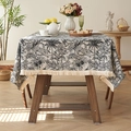 French vintage leopard print tablecloth with beige fringe edges and cotton linen texture - 150*100cm / Black Palm Tree