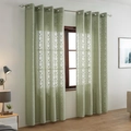 Sage green lace curtain with floral cutouts and metal grommets for living room decor - 140*260cm / Green Vertical Stripes with Flower