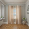 Modern light beige grommet top lace curtains with vertical texture for coastal home decor - Cream Stripes