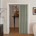 Green minimalist folding door curtain with white telescopic rod for home room separation - 100*200 / Green