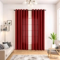 Modern burgundy vertical stripe eyelet window curtains for living room decoration - Wine Red Stripes