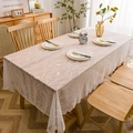 Pink and white lace tablecloth with delicate bird pattern and decorative tassels - Bird on Branch