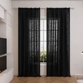 French vintage black lace sheer curtains with floral embroidery for elegant home decor - Black Aquatic Plant Lace