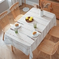 Beige cotton linen tablecloth with colorful dots embroidery and white pom pom fringe - 140*100 / White