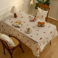 Mantel de lino beige con bordado de piña y elegantes flecos decorativos - 60x60 / Bordado de Piña (Rojo)