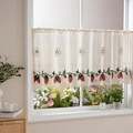 Cream daisy and strawberry embroidery cafe curtain with scalloped wave edges - 100*55 / Single Row Strawberry