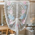 White floral lace roman blind with pink embroidery and adjustable ribbon ties - 70x120cm