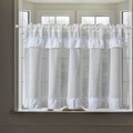Vertical stripe cafe curtain with tiered ruffles in premium white translucent fabric - 100*60 / White Ruffles