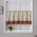 Linen cafe curtain with cactus embroidery and brown ruffled edge for window decor - Cactus Embroidery