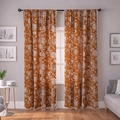 Deep burnt orange floral curtains with white tassels in bohemian style - 150cmx100cm / Warm Brown