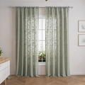 Pea green floral lace curtains for living room with elegant hollowed leaf patterns - Rod Pocket Single Piece / Rose (Green)