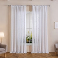 Set van twee witte halftransparante kanten gordijnen met elegante bloemen jacquard patronen - Roede-pocket Enkel Stuk / Wit Watergras