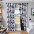 Nordic blackout curtains with black and white floral prints and metal eyelet design - 130*160 1 Panel / Peony