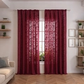 Burgundy floral sheer curtains with rose patterns in a two-piece rod pocket set - Rod Pocket Single Piece / Rose (Wine Red)