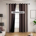 Tenda oscurante sfumata marrone e grigia con motivo a griglia e rivestimento opaco al 100% - Occhielli 132*160 Pannello Singolo / Marrone Sfumato