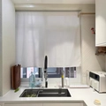 Cortina de cocina de lino blanco estilo japonés con textura de tela semitransparente - A132*A60cm / Lino de color sólido