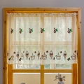 Beige semi-sheer cafe curtain with coffee embroidery and rod pocket design - Coffee Cup Embroidery / 130*85cm
