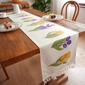 Camino de mesa impermeable con estampado de tulipanes amarillos y borlas - 35*90cm / Tulipán Multicolor