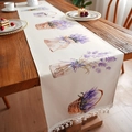 Camino de mesa impermeable con estampado de lavanda y elegantes borlas blancas - 35*90cm / Vaso Lavanda