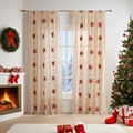 Rideaux de Noël brodés avec des motifs de poinsettias rouges et de nœuds pour la maison - 140*100cm / Motif Cloche Flocon
