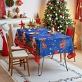 Weihnachtstischdecke mit Rentier- und Schneeflockenmuster in Blau- und Rottönen - 140*260cm / Blaues Weihnachtsrentier
