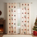 Rideaux de Noël beiges avec broderies Père Noël pour une décoration de maison chaleureuse - 140*100cm / Père Noël