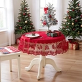 Red Christmas lace tablecloth with reindeer and Santa embroidery for festive dining tables - 100cm / Round / Red Christmas Gifts