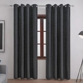 Dark grey blackout curtains with leaf jacquard pattern and silver grommet top design - Waterweed Lace Coating - Black / Grommet 130cmx270cm Single Panel