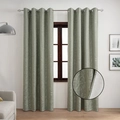 Sage green blackout curtains with floral jacquard texture and metal grommets in a living room - Green Aquatic