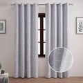 Grey blackout curtains with white leaf patterns and silver metal grommet rings - Waterweed Lace Coating - White / Grommet 130cmx270cm Single Panel