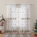 Witte transparante kerstgordijnen met borduursel van kerstman en boom voor decoratie - W130*H214cm / Kerstman met Kerstboom