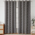 Tribal geometric curtains with dark grey patterns and metal grommets for window decor - Boho / Drill Holes In One Piece Measuring 140*160cm.