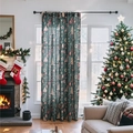 Green Christmas curtains with festive ornaments print hanging in a cozy living room decor - Green Dream Tree / 140*160cm Single Panel