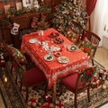 Rechthoekig rood kersttafelkleed met witte dorpspatronen voor de feestelijke tafeldecoratie - 140*260cm / Rode Achtergrond Huizen