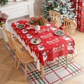 Red Christmas tablecloth with snowman and snowflake prints featuring white wavy edges - 140*100cm / Snowman