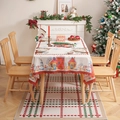 White Christmas tablecloth with red house and snowman patterns with wavy edge - 140*180cm / Christmas Snow House