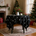 Tovaglia natalizia nera con ricamo di renne bianche, fiocchi di neve e nappe - 150*100CM / Natale Nero