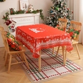 Rote Weihnachtstischdecke mit weißen Rentier- und Schneeflockenprints und Wellenrand - 140*180cm / Rotes Weihnachtshaus