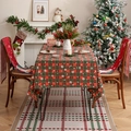 Mantel navideño de cuadros rojos y verdes con fundas de silla de Papá Noel a juego - 140*100cm / Cuadros Navideños Copo de Nieve