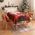 Red Christmas tablecloth featuring festive cartoon Santa Claus print and wavy edges - 140x180 / Santa Claus