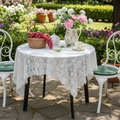 Tovaglia vintage francese in pizzo bianco con elegante ricamo floreale per tavoli da giardino - Medio / Tovaglia Piccola con Fiori di Pruno