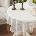 Nappe élégante en dentelle blanche avec broderie creuse et bord festonné pour table ronde - Nappe Petit Fleur de Prunier / 110*160cm