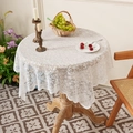 Elegant white round lace tablecloth with floral embroidery and scalloped edges - 90*90cm / White Lace
