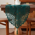 Détail de chemin de table en dentelle vert foncé avec crochet évidé et pompons élégants - 40*180CM / Vert