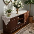 Chemin de table en dentelle blanche vintage française avec broderie et pompon - Chemin de Table Petit Fleur de Prunier / 40*180CM