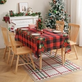 Tovaglia natalizia a quadri Buffalo rossi e neri con motivi di stelle di Natale e bordi ondulati - 140*100cm / Rosso Nero Quadri Buffalo Floreale