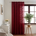 Bohemian wine red lace sheer curtain with vintage rose jacquard for cozy bedroom windows - Wine Red Rose Lace